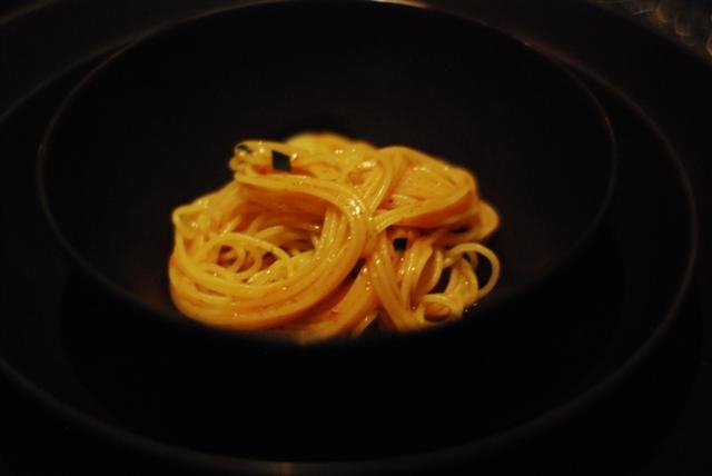 fresh noodles shrimp roe tarragon chicken jus 