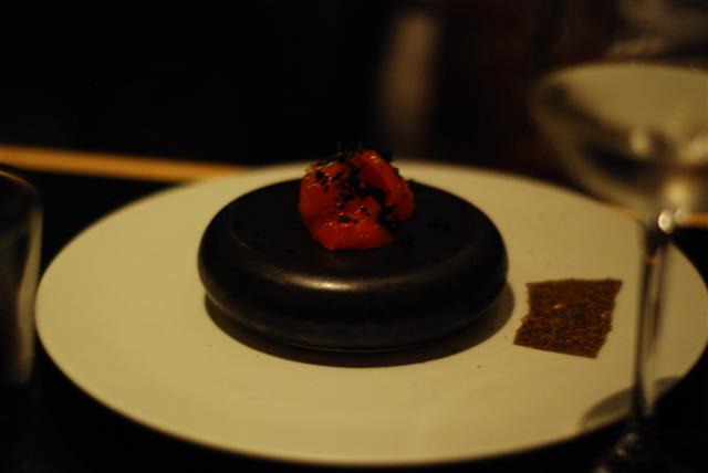 wild sockeye, maple-sake cure, fennel ash