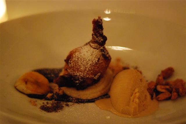 Chocolate peanut butter beignet with bitter caramel ice cream