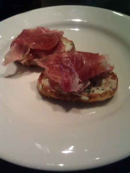 Parama ham with truffle oil, pears and goat cheese