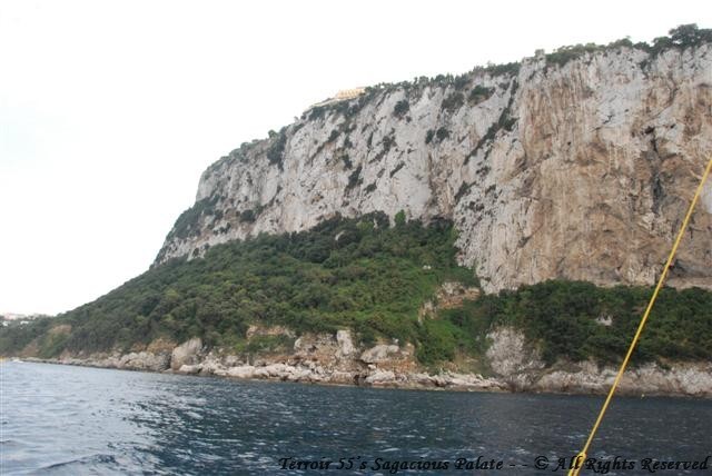 Heading back to the Grand Marina - Caesar Augustus on the cliff above