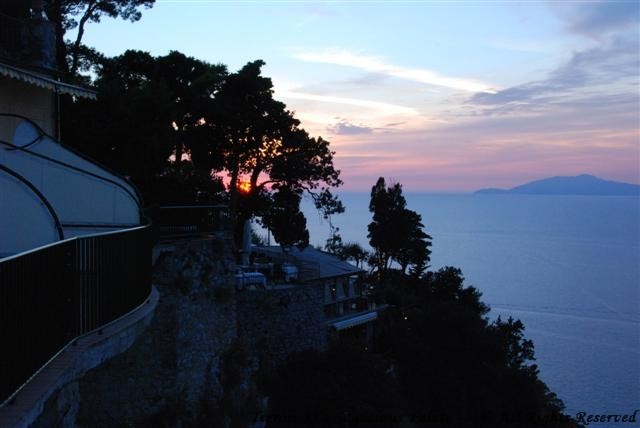 Sunset from the terrace with a view of our future dining spot.