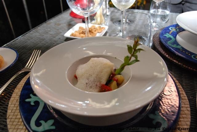 Cod fish with mix vegetables and liquorice dressing