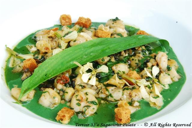 “Cuisses de Grenouille” (Frog Legs – marmalade of leeks and nettle)