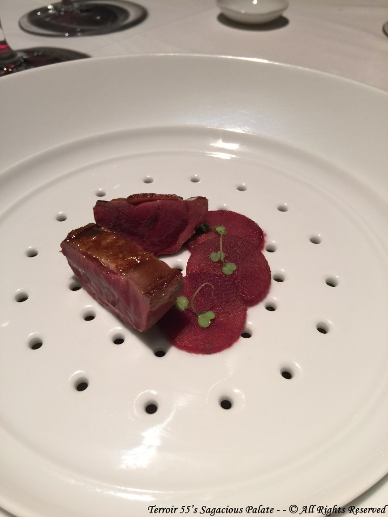 SQUAB - pan seared breast / red wine poached pear / forest fruits
