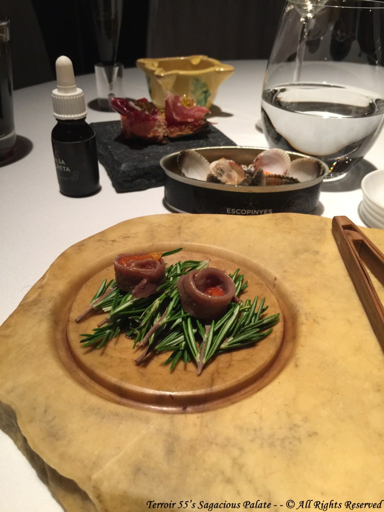 Rosemary-smoked anchovy with roasted pepper