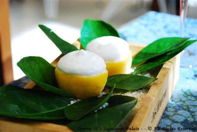“Lemon verbena” and pineapple sorbet with coconut and licorice