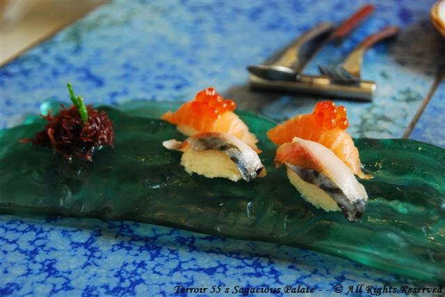 Marinated makerel and salmon with cauliflower in vinegar