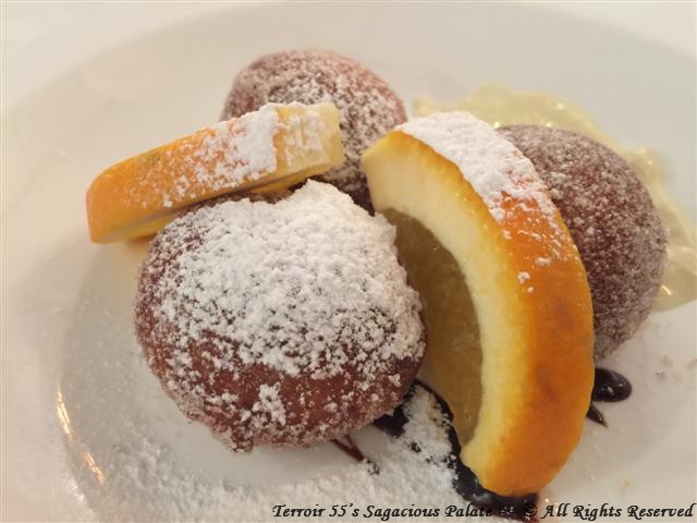 Sfinci (Ricotta doughnuts filled with a vanilla-orange pastry cream & dark chocolate dipping sauce) 1
