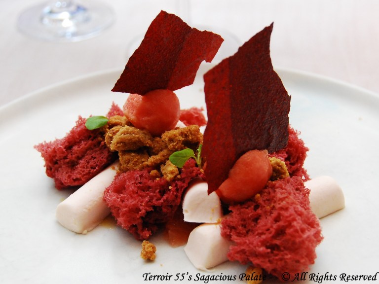 Beet Cloud Cake, muscavado sugar, blood orange sorbet