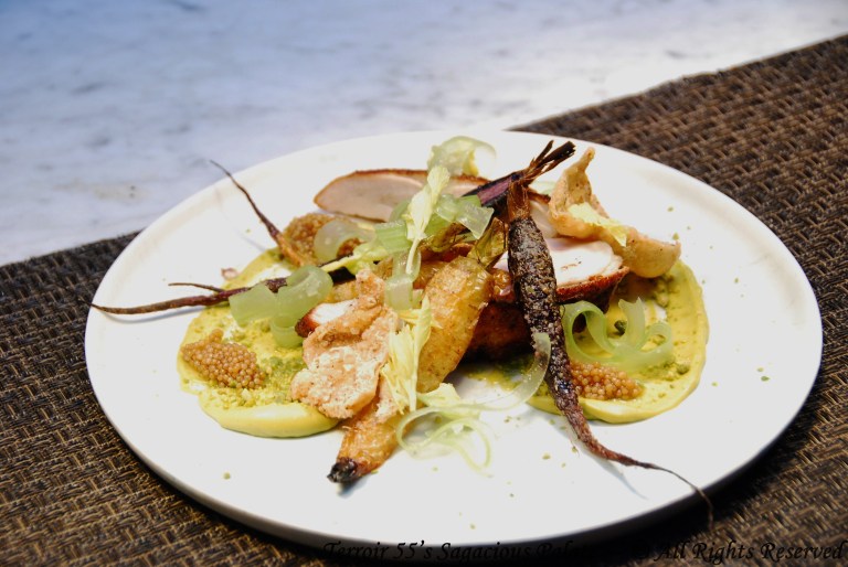 Amish Chicken, heirloom carrot, Sicilian pistachio, miso, celery, beer