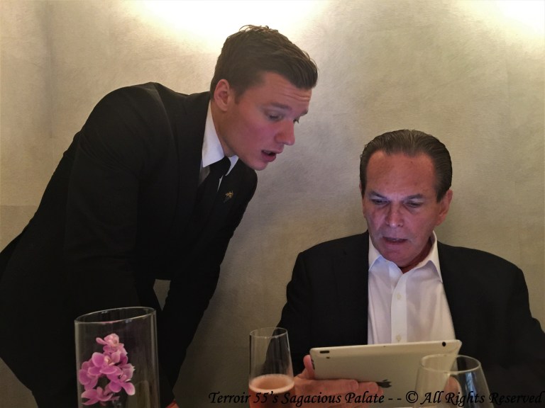 Sommelier, Charles assisting with wine selections