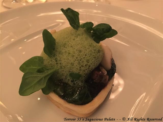 Croustade of Mary’s Garden Snails Fricassée Black Garlic, Spinach, Rye Berries ESCARGOT